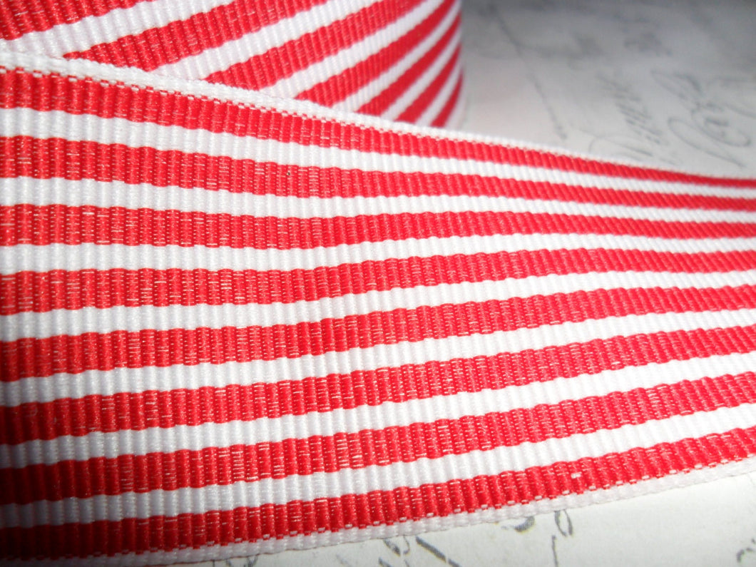 1.5 inch wide Twill Red,and  Whtie  Woven Striped Ribbon Trim