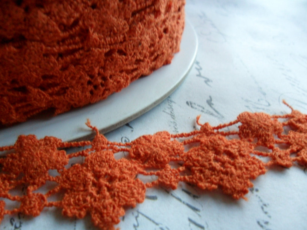 Orange Vintage Style Crochet Scalloped Rose Lace Trim