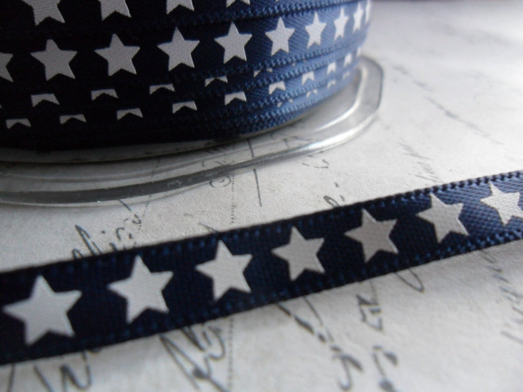 Yankee Doodle Dandy.....White Stars on Navy Satin  3/8 inch  ribbon