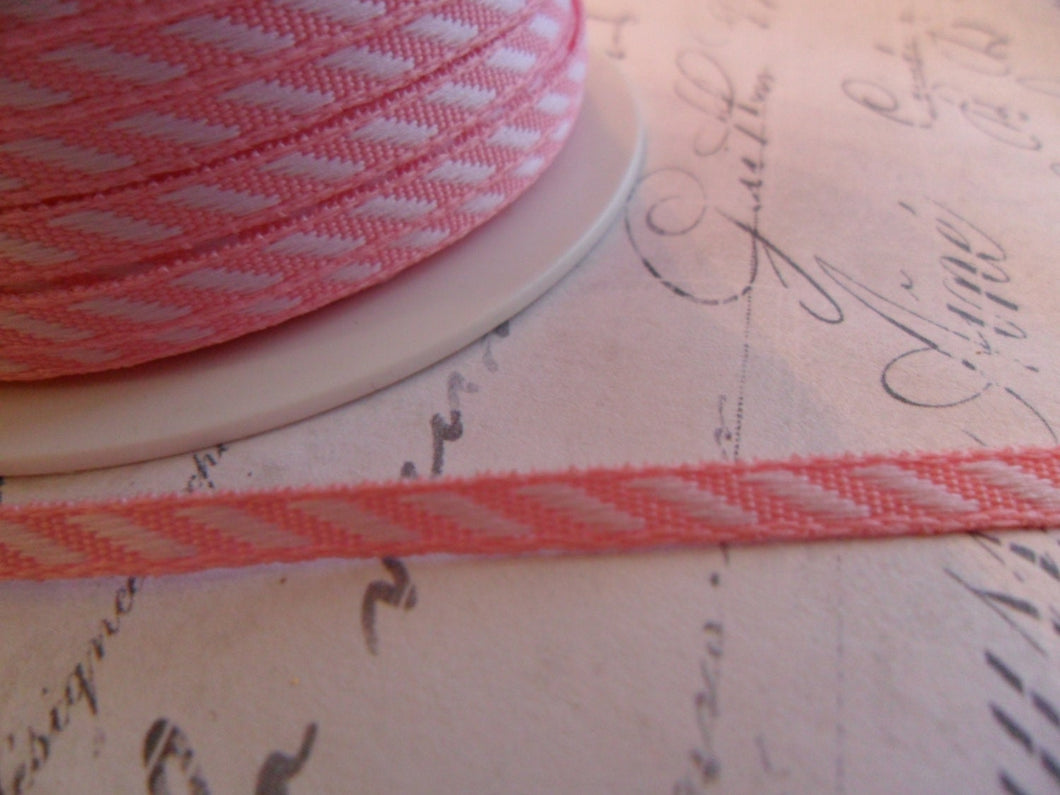 Petite Diagonal White and Pink Stripe Ribbon 1/8 inch wide