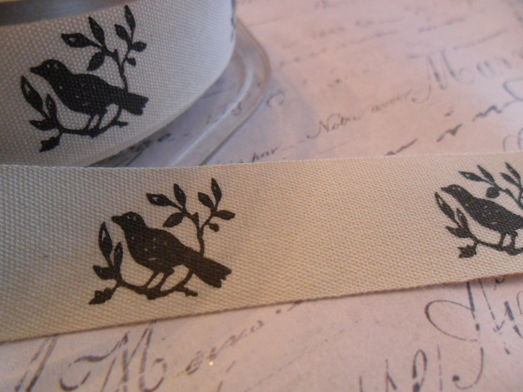 Natural Cotton Canvas 3/4 inch wide with Birds and Branches