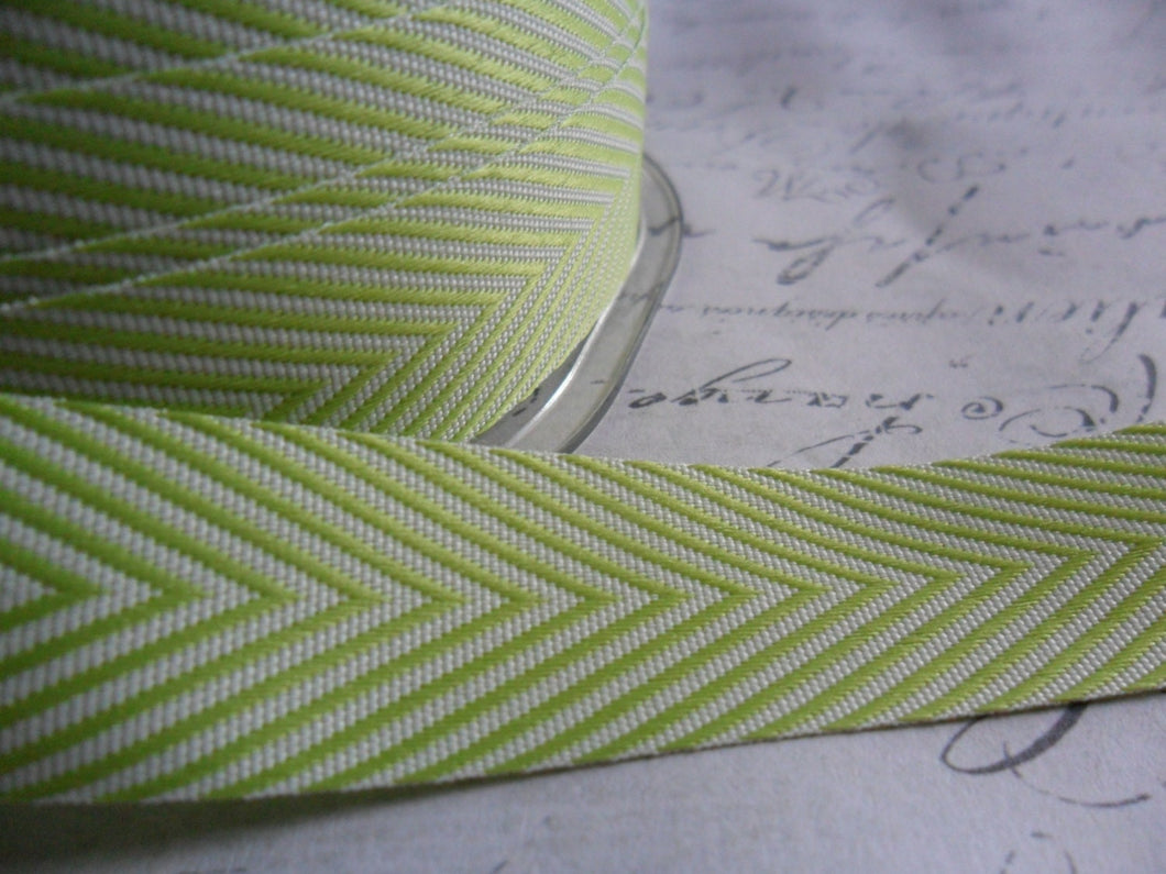 Twill Lime Green and White 3/4 inch Woven Chevron Ribbon Trim