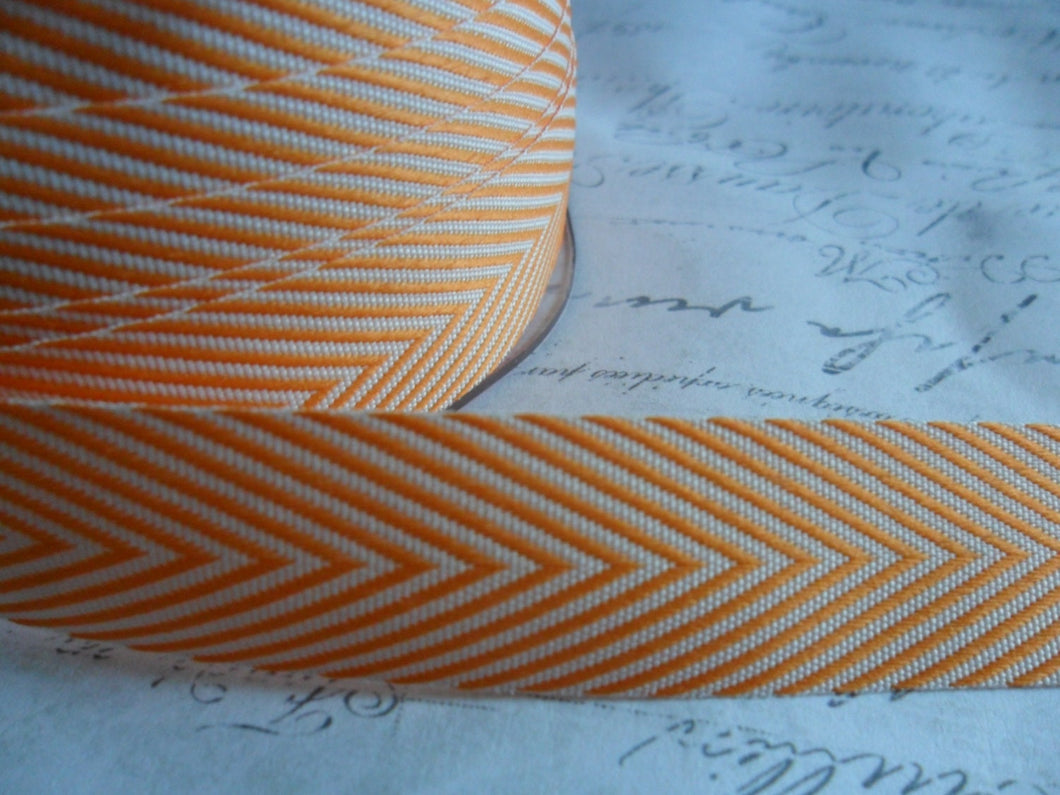 Twill Orange and White 3/4  inch Woven Chevron Ribbon Trim