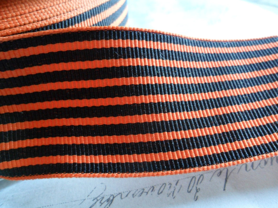 1.5  inch wide Twill Black and Orange  Woven Striped Ribbon Trim