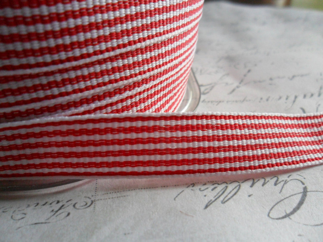 1/2  inch wide Twill Red,and  Whtie  Woven Striped Ribbon Trim