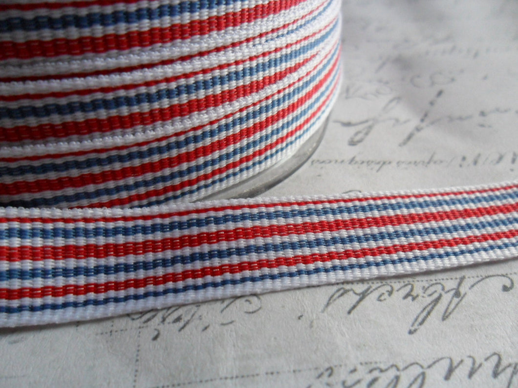1/2 inch wide Twill Red, Whtie and Blue Woven Striped Ribbon Trim