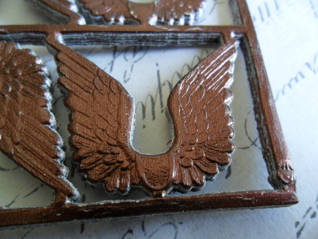 8 Bronzed Brown Foil German Dresden Scrap Angel Wings