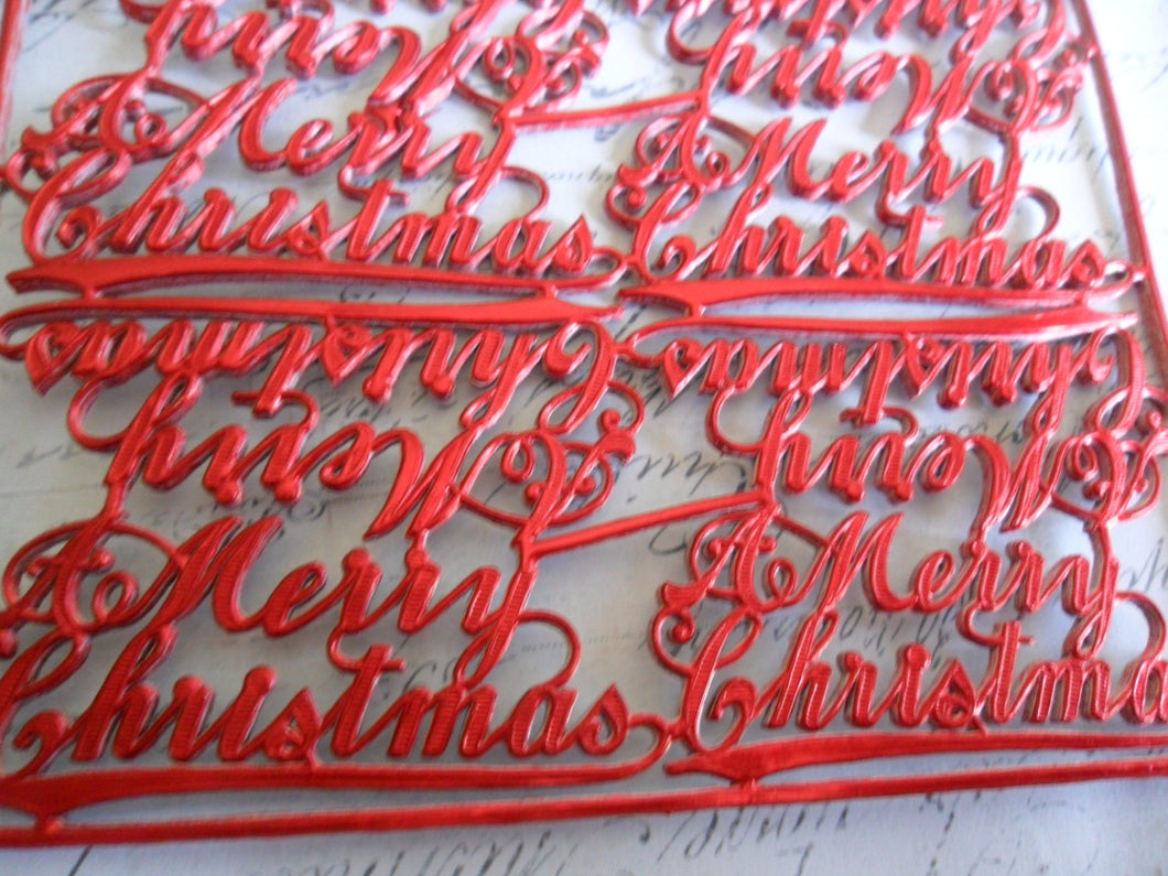 4 Metallic Red Foil Embossed German Dresden Scrap Merry Christmas