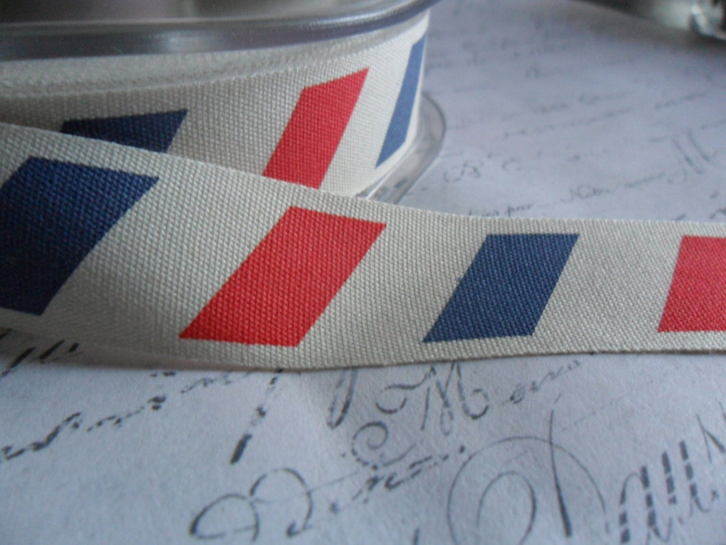 Natural Cotton Canvas 3/4 inch wide with Red and Blue Airmail stripes