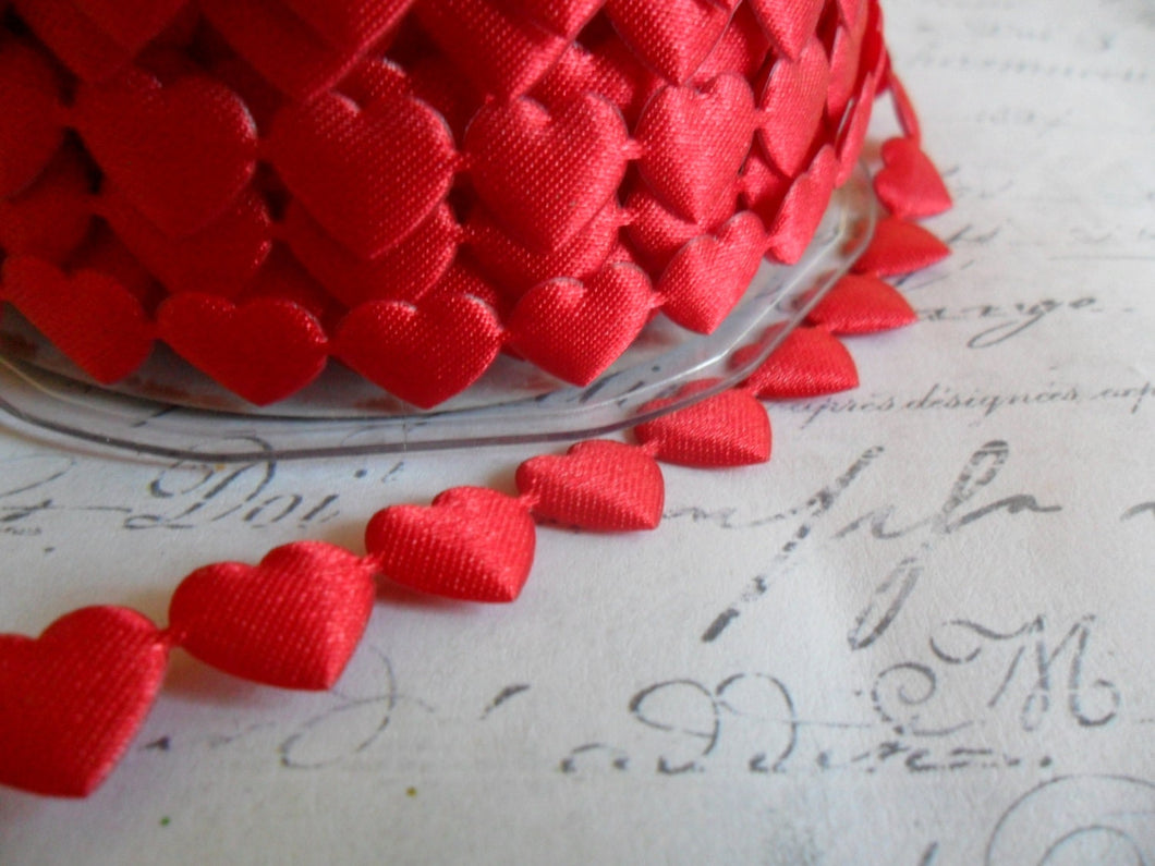 Petite Red Satin Puffy Heart Ribbon Approx 3/8 wide Hearts