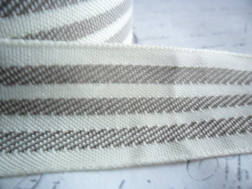 Soft Ivory and Khaki Fabric Ticking Stripe Ribbon 1.5 inches wide
