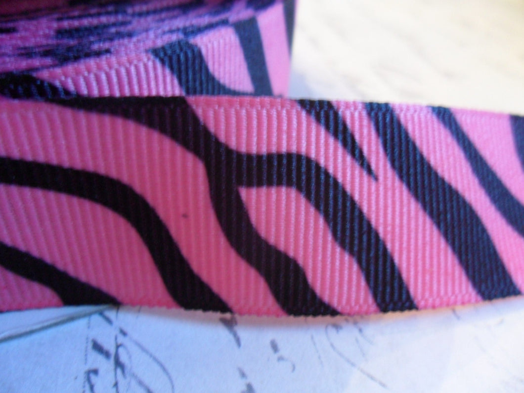 Black and Pink Zebra Print Grosgrain 7/8