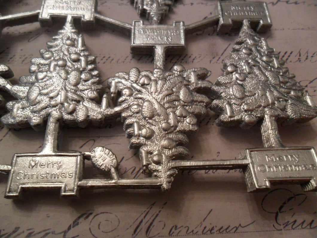Silver Embossed German Dresden Scrap Christmas Trees approx 3 inches tall