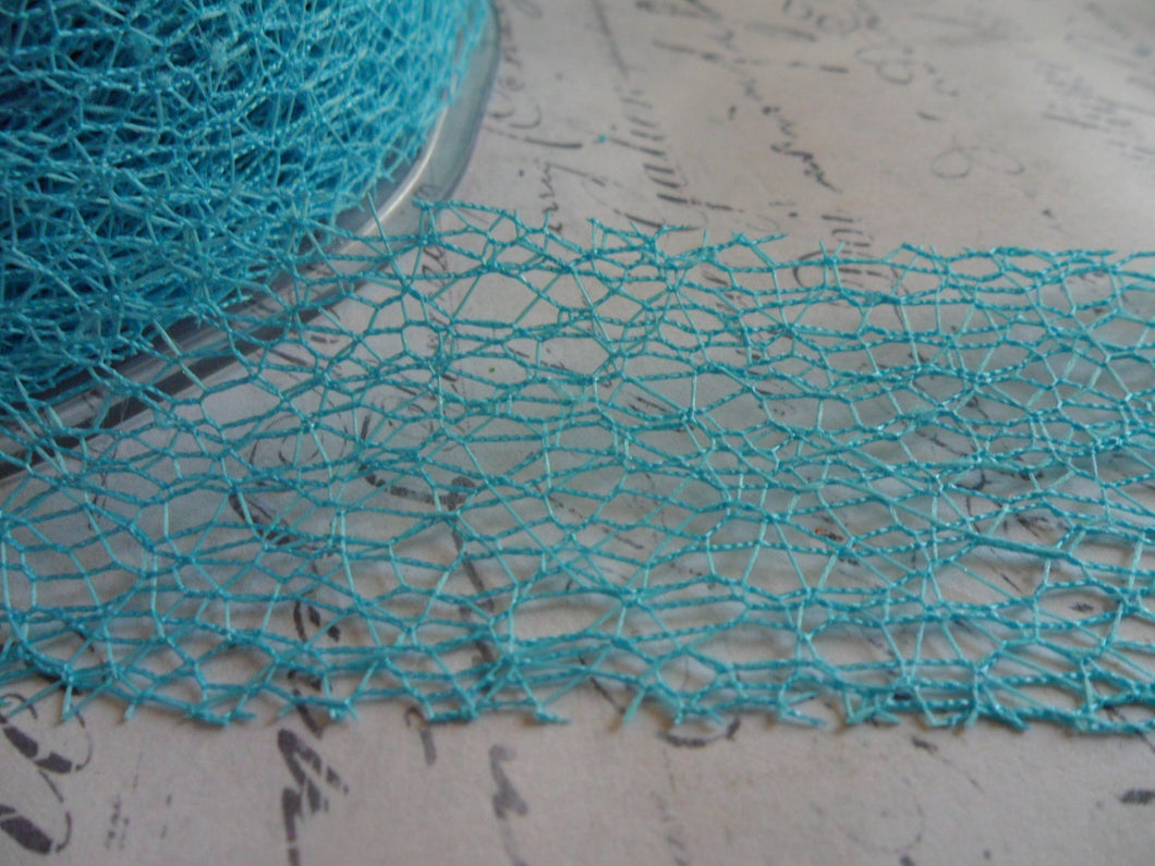 1 1/2 Inch Mesh Web Ribbon in Turquoise