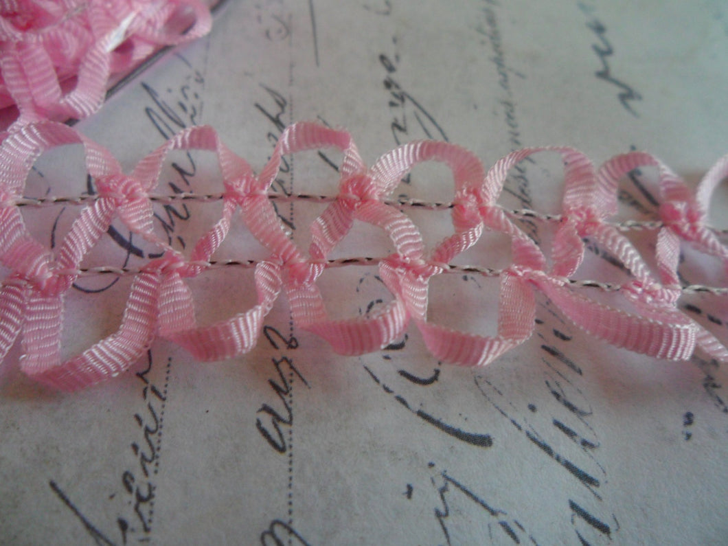 Looped Loose Braid with Wired Ribbon in Light Pink.  approx 1 inch wide