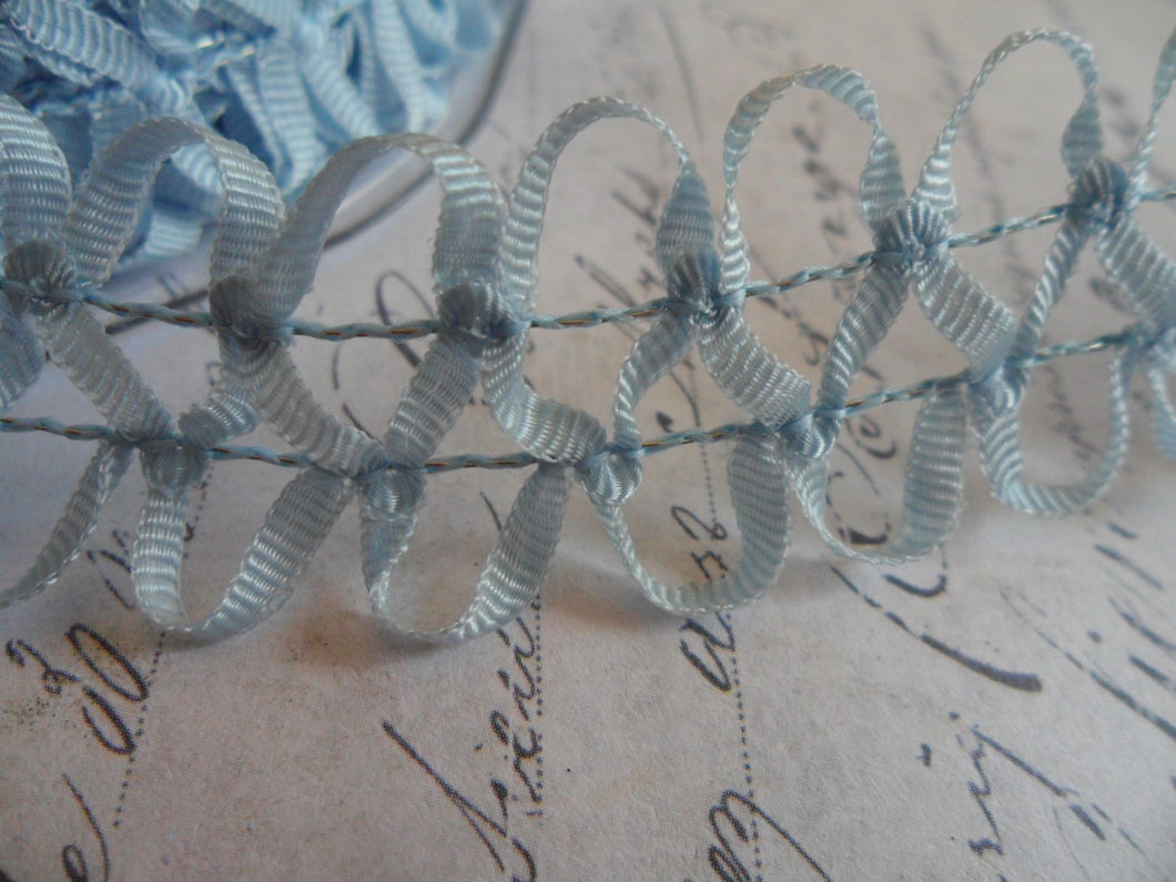 Looped Loose Braid with Wired Ribbon in Light Blue.  approx 1 inch wide