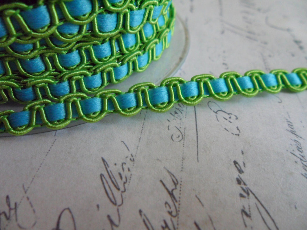 Green and Turquoise Woven Gimp Wave Braid Trim approx 3/8 inch wide