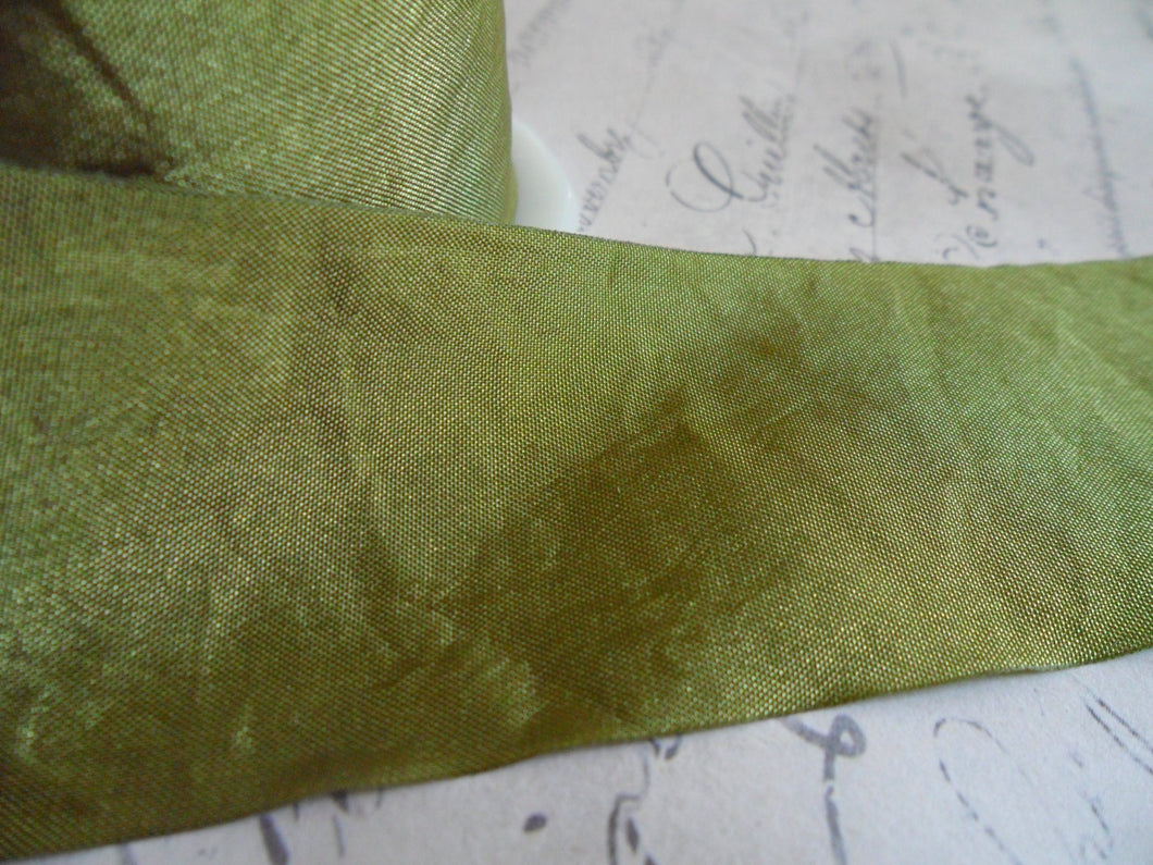 1.5 inch Olive Green faux Silk Ribbon