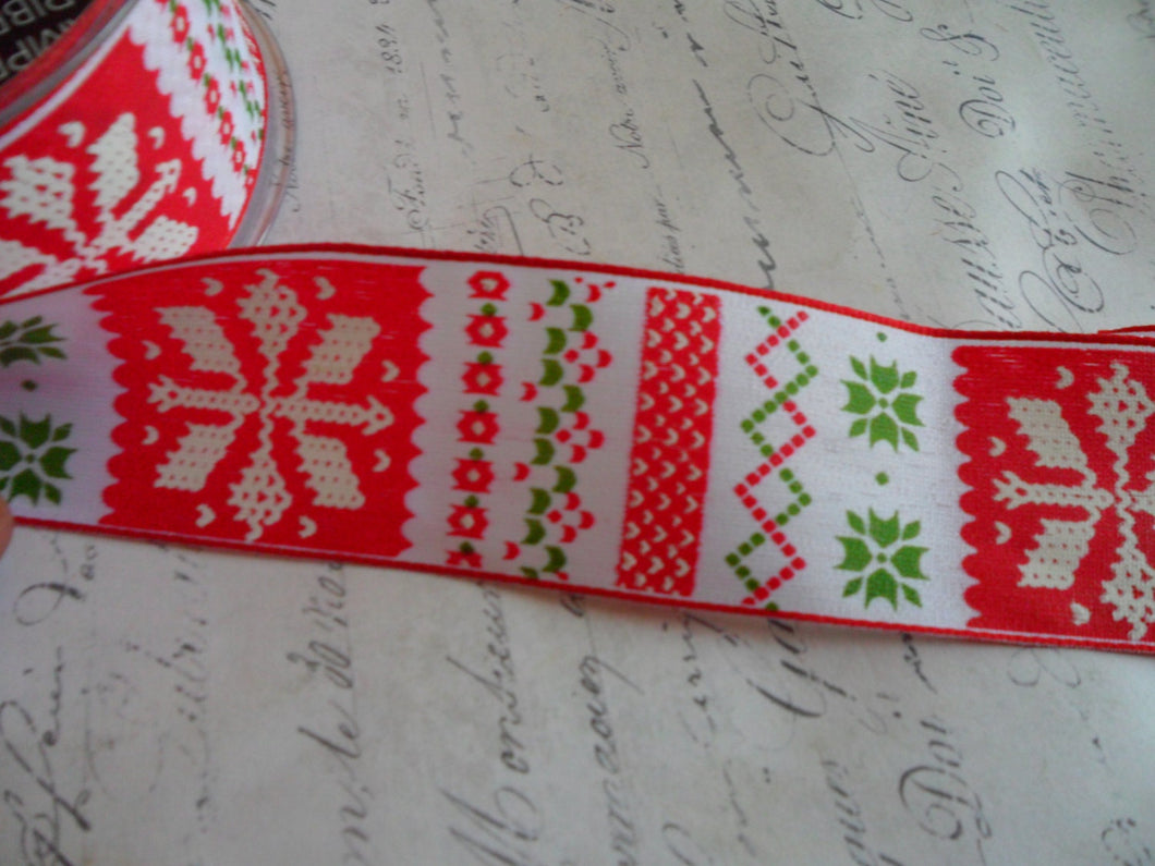 Nordic Christmas Ribbon with Light Wired edges, 1.5 inch wide