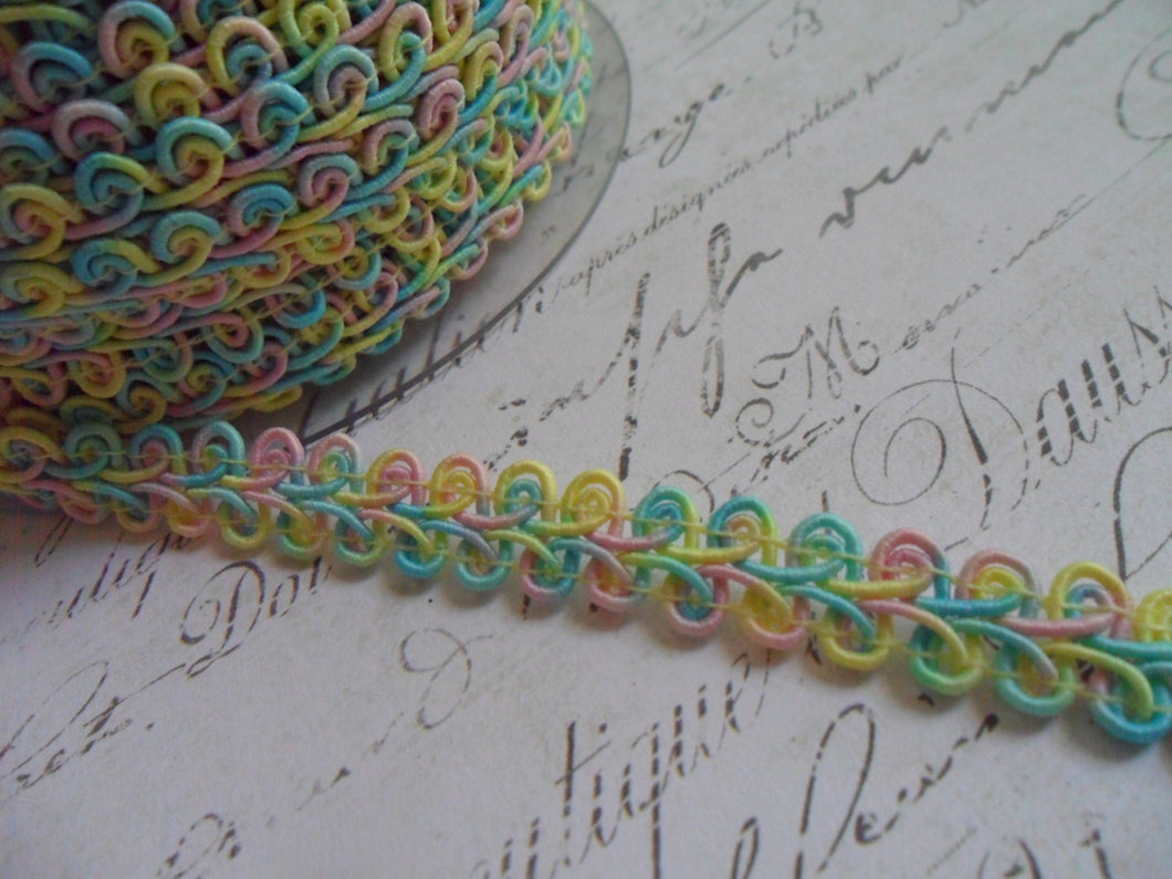Beautiful Multi Colored Pastel Woven Gimp Braid, approx 3/8 wide