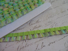 Load image into Gallery viewer, Lime Green and Teal Brush Fringe Trim with irrdescent sparkle, approx 1/2 inch wide
