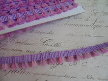 Load image into Gallery viewer, Violet Pastel and Pink Brush Fringe Trim with irridescent sparkle, approx 1/2 inch wide
