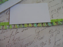 Load image into Gallery viewer, Lime Green and Teal Brush Fringe Trim with irrdescent sparkle, approx 1/2 inch wide
