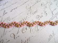 Load image into Gallery viewer, Sweet Pink Ric Rac with Green Trailing Vine Ribbon, 1/2 inch wide
