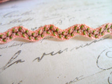 Load image into Gallery viewer, Sweet Peach Ric Rac with Green Trailing Vine Ribbon, 1/2 inch wide
