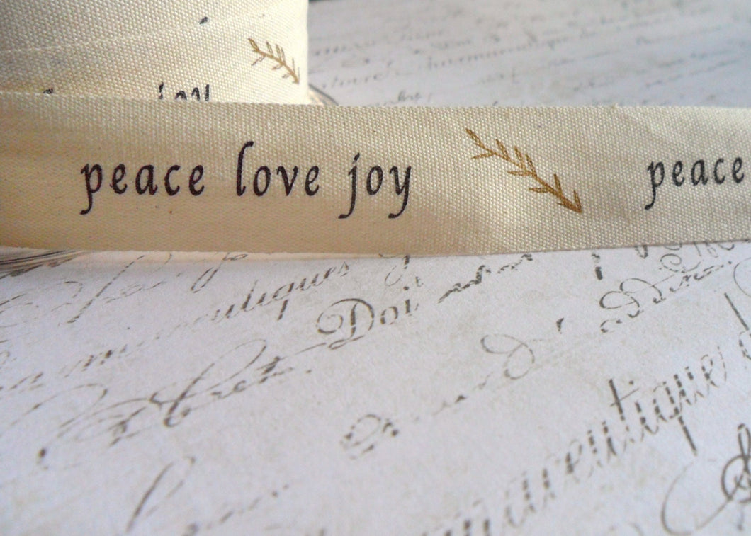 Natural Cotton Canvas 3/4 inch wide, Peace Love Joy
