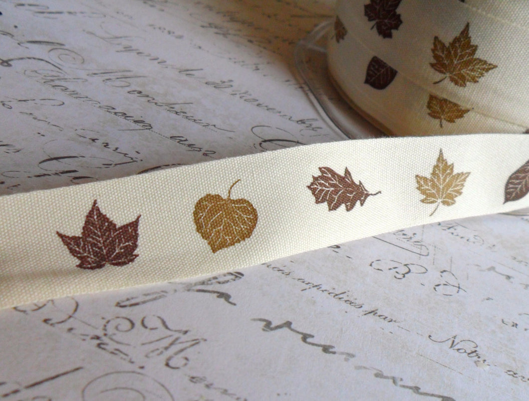 Natural Cotton Canvas 3/4 inch wide, Two Tone Fall Leaves