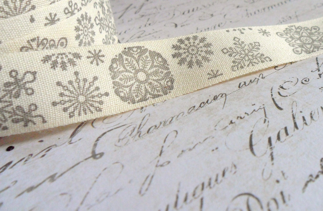 Natural Cotton Canvas 3/4 inch wide, Snowflakes