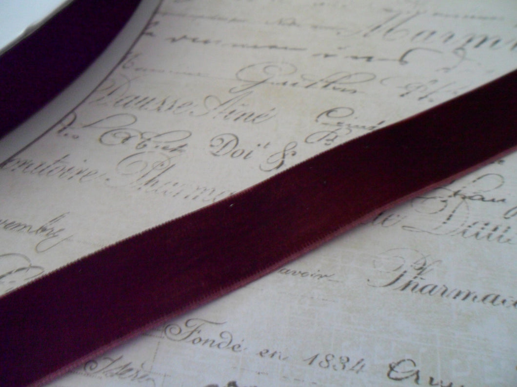Burgundy Brown Velvet Ribbon, 7/8 inch wide