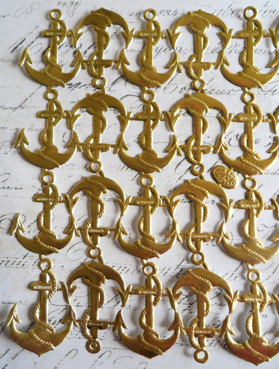 Gold Embossed German Dresden Scrap Anchors,  approx 1.5 inches tall by 1 inch wide