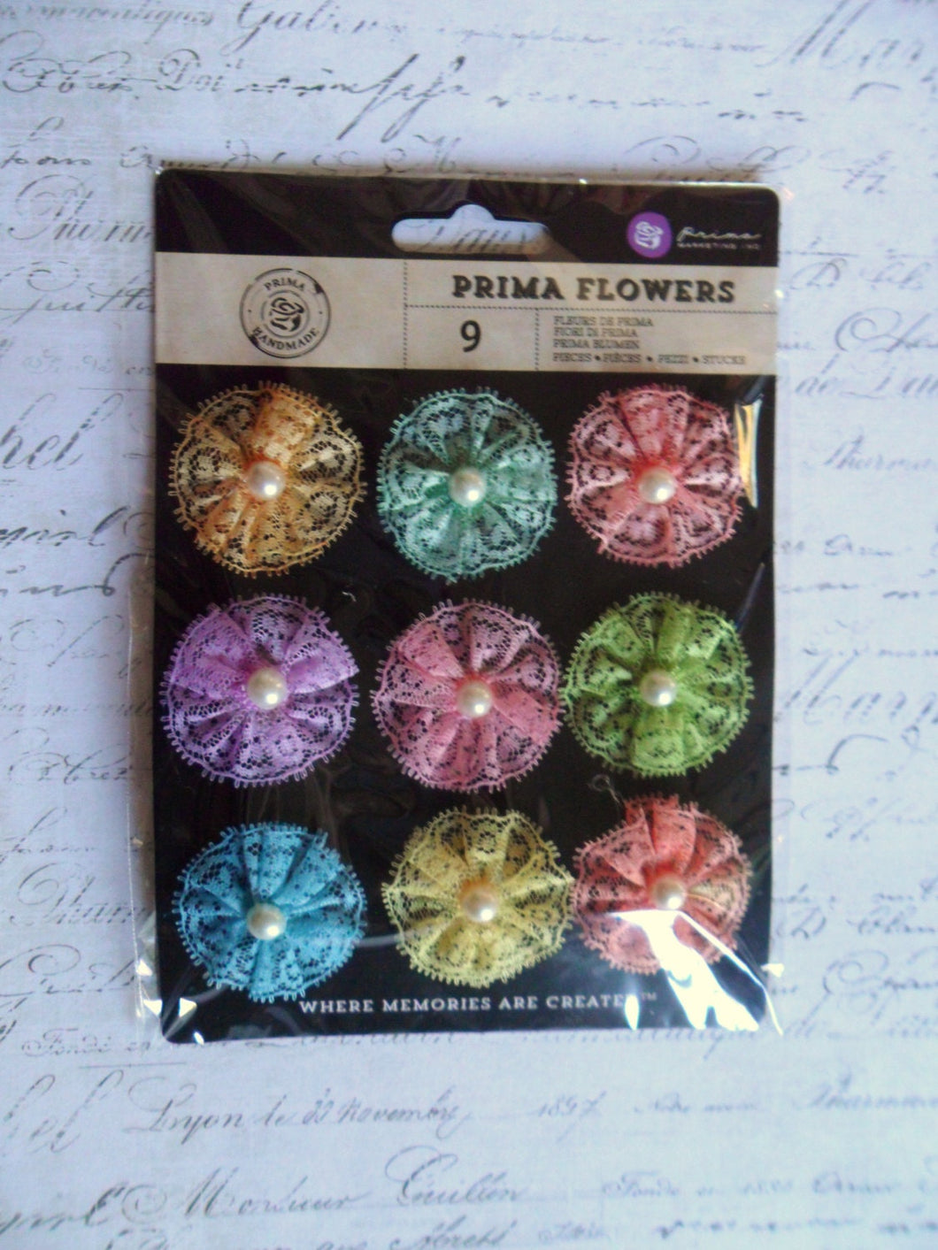 Pleated Colorful Lace Flower Rosettes with Pearl Centers