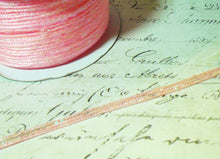 Load image into Gallery viewer, Pretty Pink Pull String Organza Ribbon with Iridescent Center   Approx 1/8&quot; Wide
