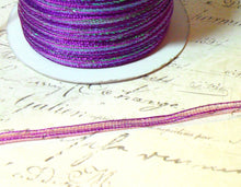 Load image into Gallery viewer, Magenta Pull String Organza Ribbon with Iridescent Center   Approx 1/8&quot; Wide
