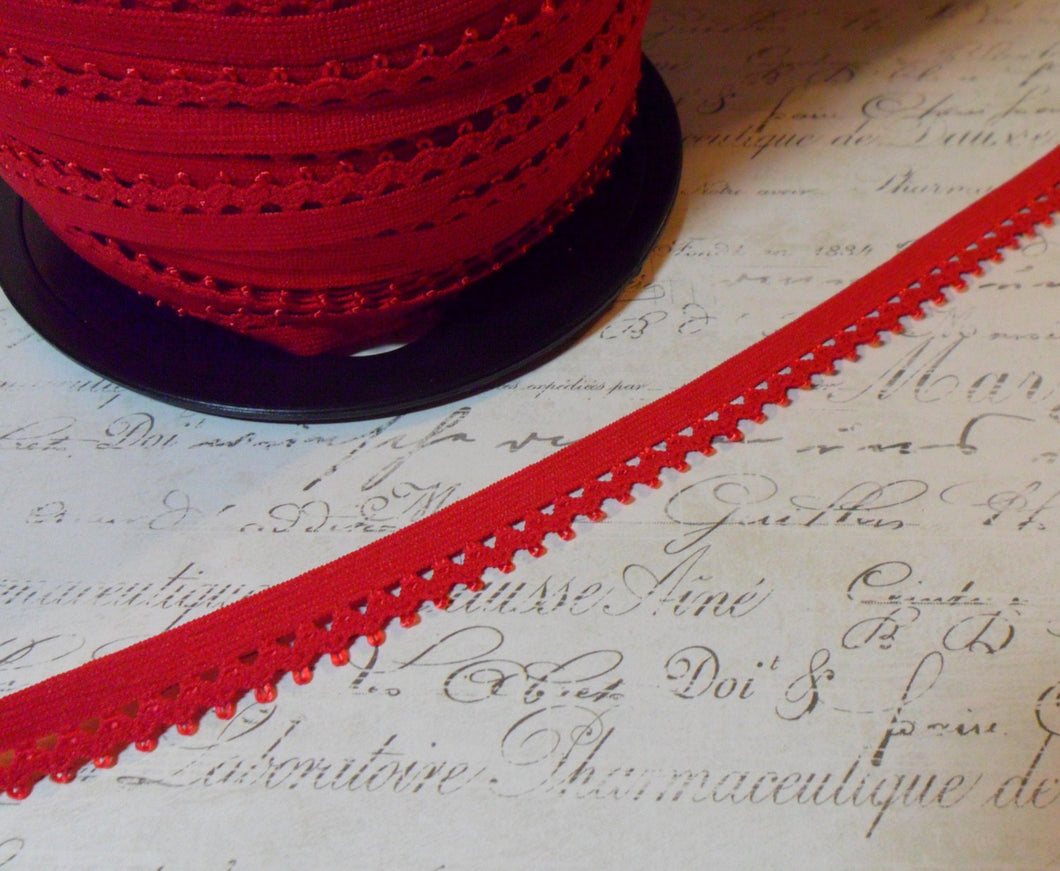 Petite Cherry Red Elastic Trim with Ric Rac Edge Approx 1/2