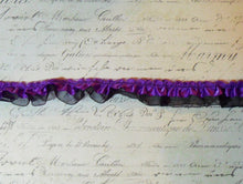 Load image into Gallery viewer, Black Organdy and Purple Satin Ruffle Trim, Approx 1&quot; Wide
