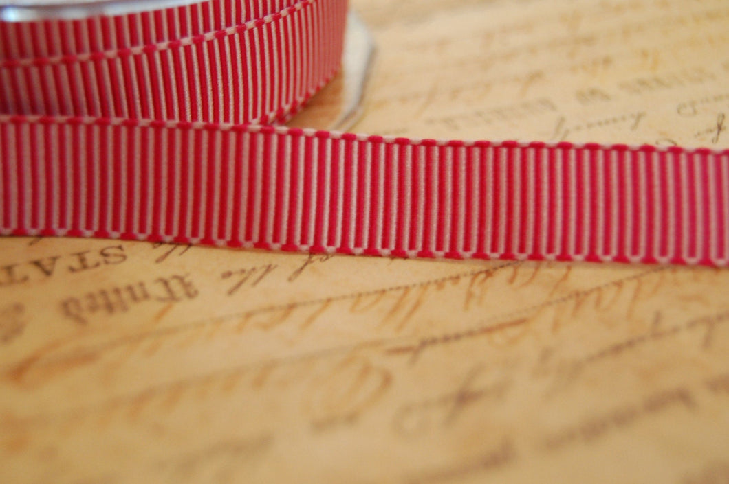 Pink Peppermint Striped 5/8 inch Grosgrain Ribbon